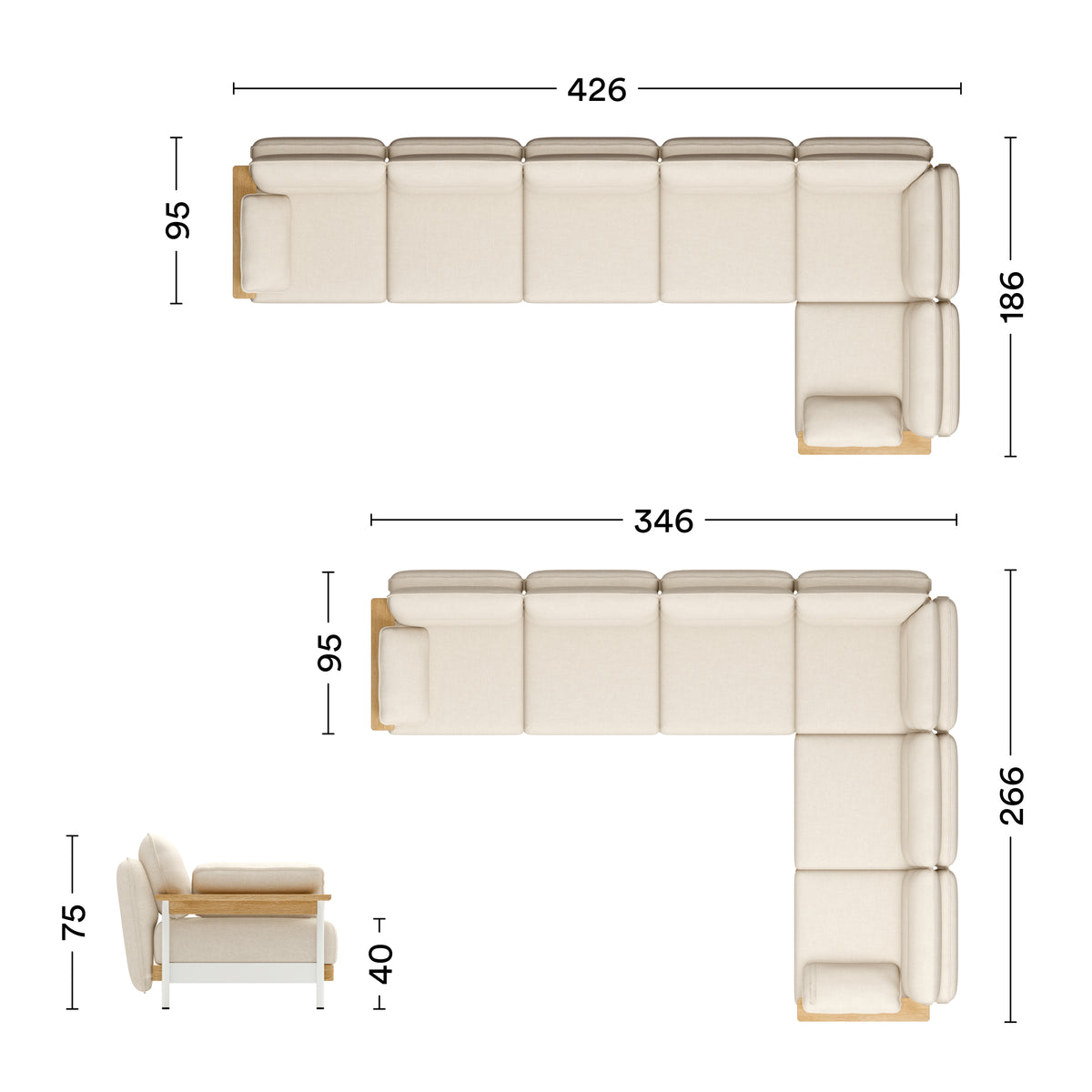 Maße Ecksofa Mio Lounge 6-Sitzer
