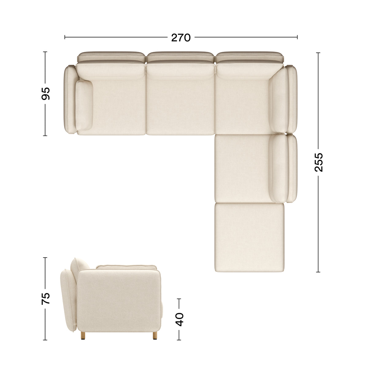 Maße Ecksofo Mio 4-Sitzer mit Chaiselongue