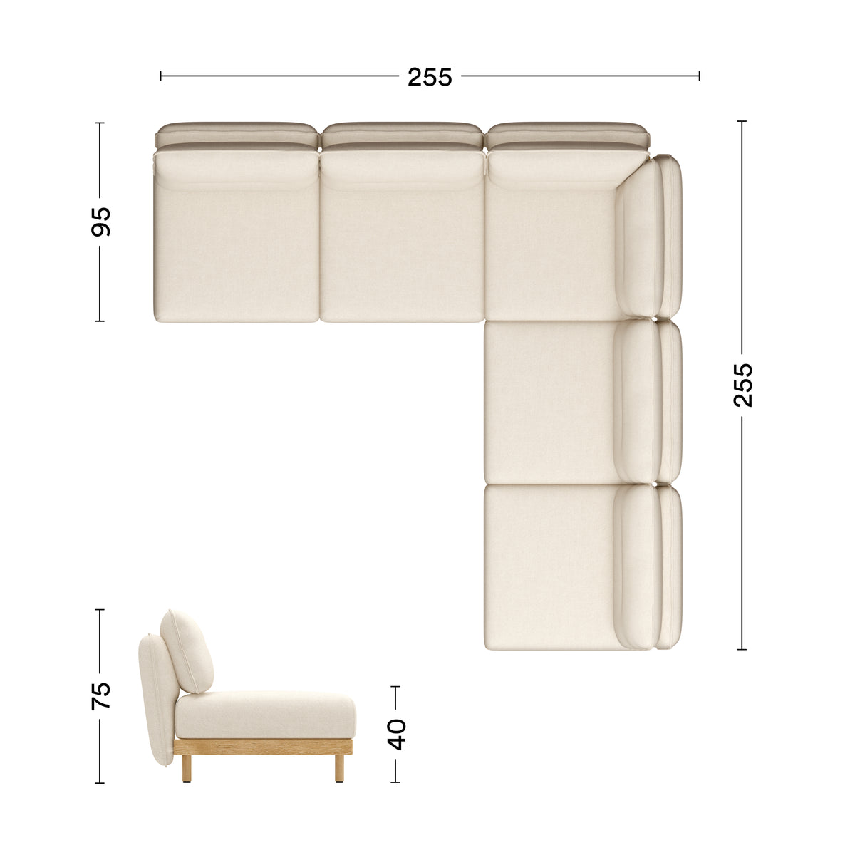 Maße Ecksofa Mio 5-Sitzer offen