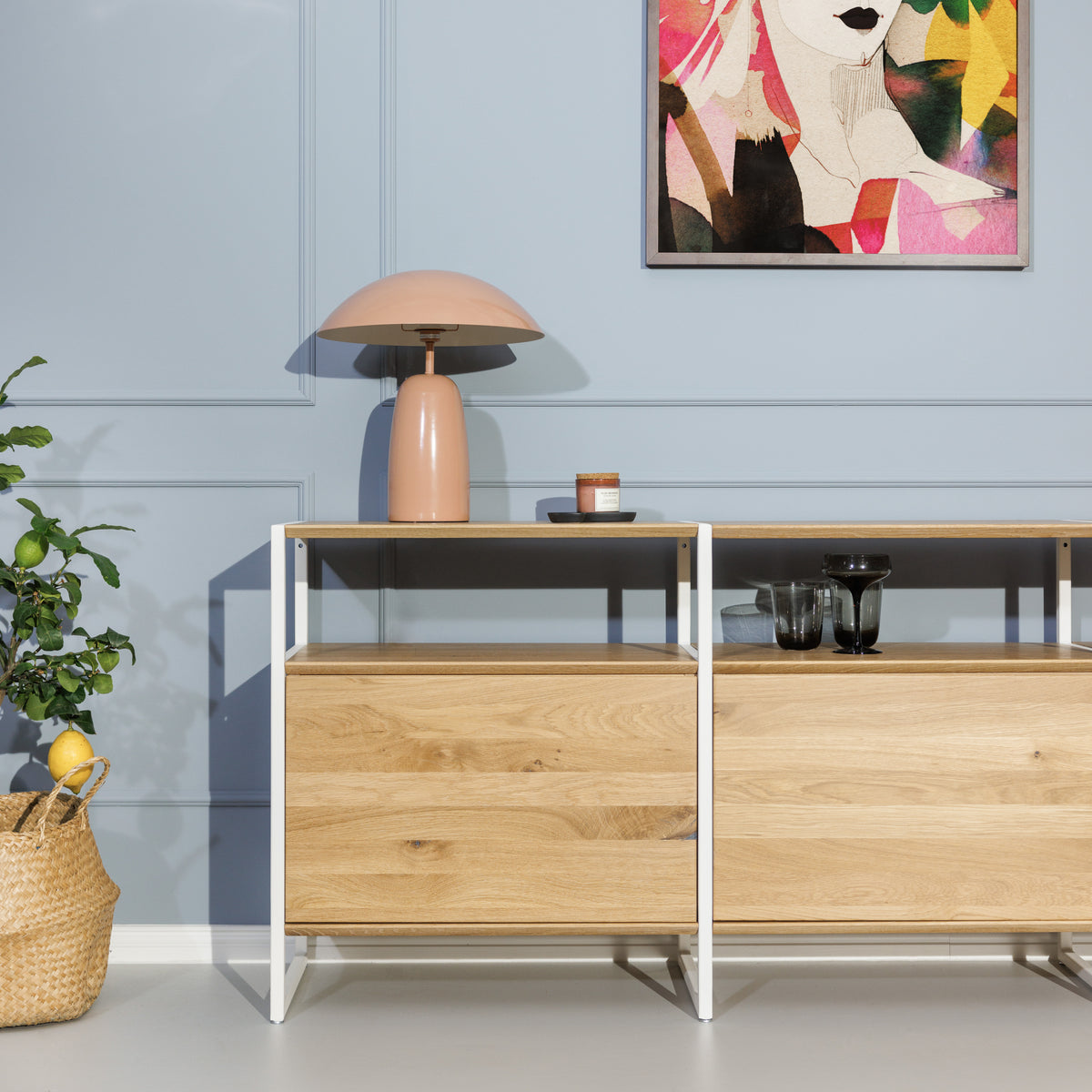 Design Sideboard mit Türen aus Eiche und Metall